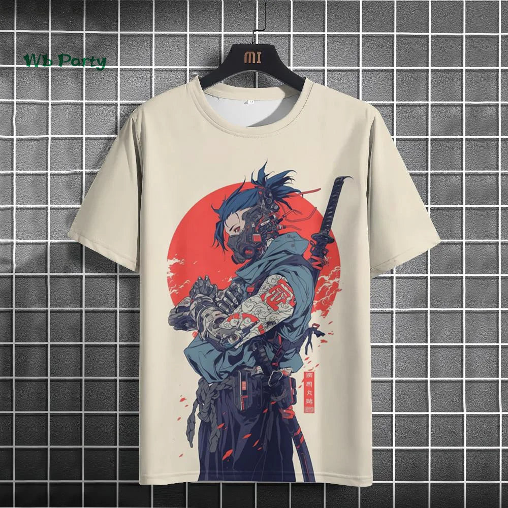 Japanese Men's T-Shirt 3D Cyber Mechanical Pattern Short Sleeve T-Shirt Oversized Harajuku Top Summer Men's Street Casual Tshirt