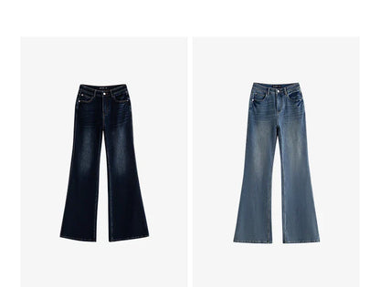Women Denim jeans 2025 Autumn New Lycra Stretch Mid Waist Cotton Flares Pants