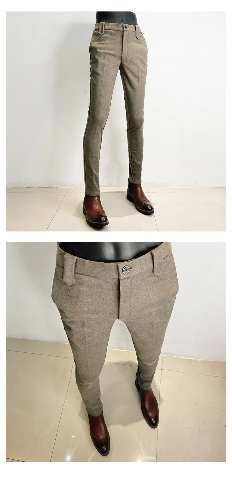2025 Autumn Winter New Woolen Thickened Suit Pants High Quality Men Slim Fit Straight Formal Business Social Office Dress Pants