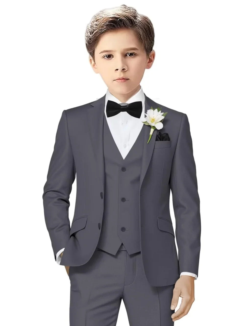 Notched Lapel Kids Tuxedo 3 Pieces Stage Performance Wear Classic Elegant Long Sleeve Boys Suit Set Wedding Ring Bearer Outfit