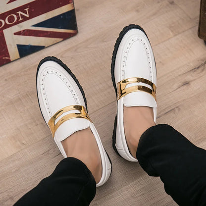 Fashion Classic Thick Sole Men's Penny Loafers Slip-On Business Dress Shoes Gentleman Metal Buckle Formal Black Shoes