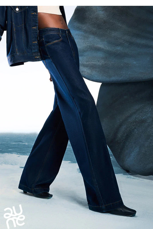 Women Denim Jeans 2025 Spring New Acetate Wide Leg Mid Low Waist Slim Fit Straight Wide Leg Pants