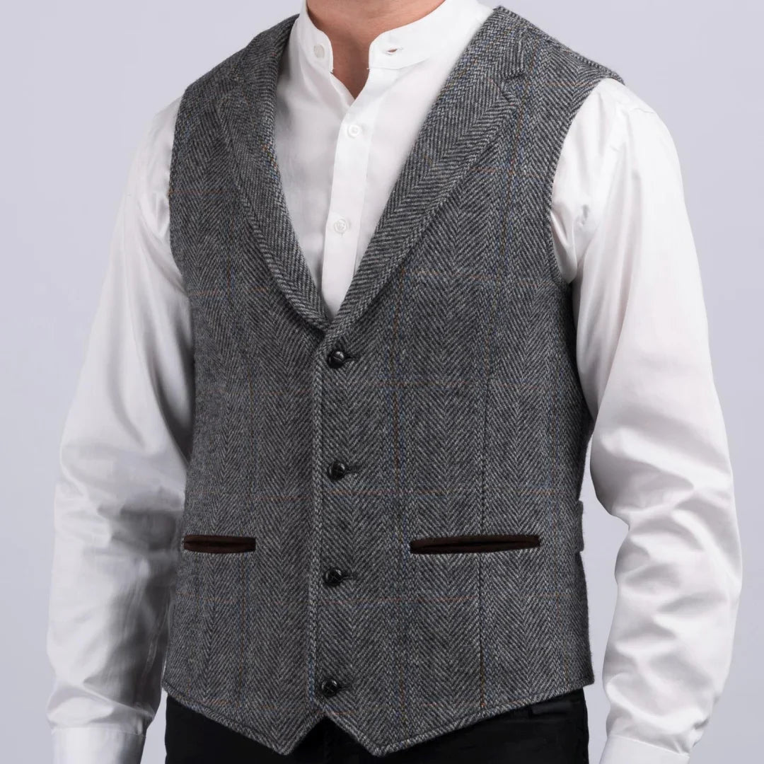 Men Vest Gray Herringbone With Lapel Pocket Single Button Waistcoat For Wedding Party Business Work Daily Casual Men Suit Vest