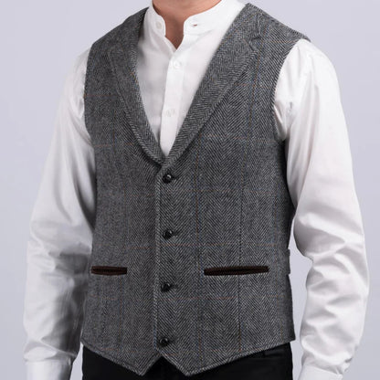 Men Vest Gray Herringbone With Lapel Pocket Single Button Waistcoat For Wedding Party Business Work Daily Casual Men Suit Vest