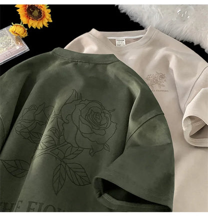 Summer Goth Flowers Design Printed Tshirts For Men Y2K Vintage Short Sleeve T-shirts Hip Hop Fashion Streetwear Cotton Tee Shirt