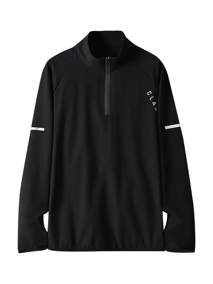 Men's sports long sleeved half zip top, quick drying running T-shirt, sports training jacket, breathable elastic fabric, mo