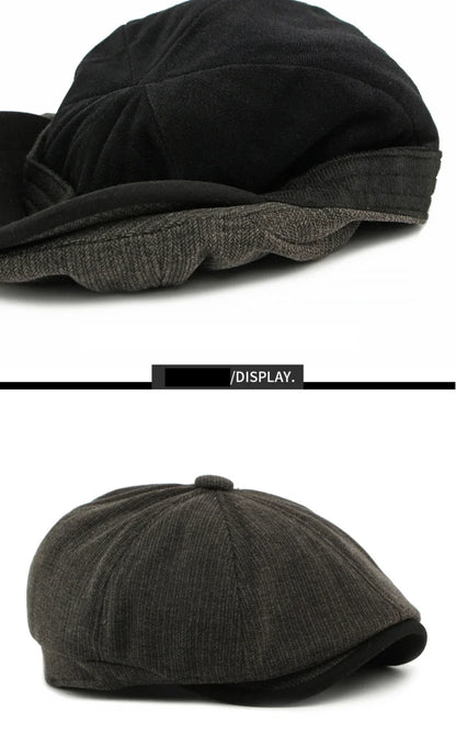Beret Cap Men Women Autumn Winter Hat Thick Warm Artist Painter Wool Beret Hat Male Female Flat Octagonal Cap Mens Berets