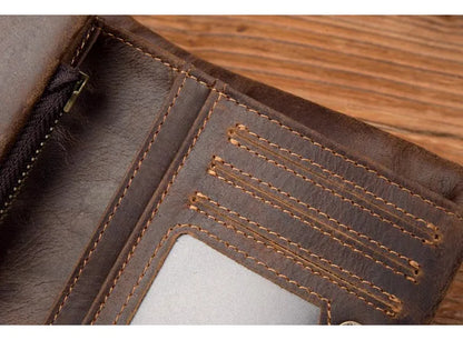 Handmade crazy horse leather wallet retro vertical zipper wallet first layer cowhide simple old wallet man