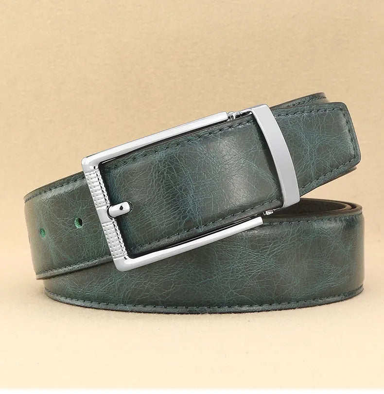 Designer Pin Buckle Gray Genuine Leather Men Belt Famous Brand Fashion Light  Luxury Strap Casual Young Cowboy Ceinture Homme