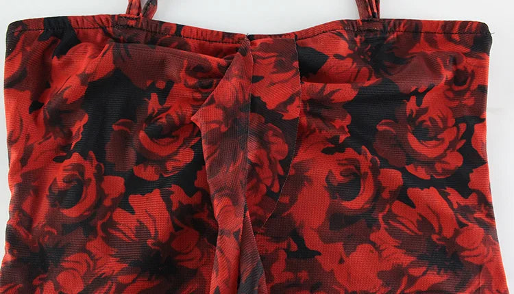 2025 Summer Fashion Women's Straps Dresses Print Asymmetrical Chiffon Floral Streetwear Skinny Trailing Yk2 Vestidos