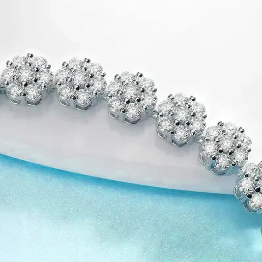 Bracelets de tennis en moissanite avec fleur, en argent sterling 925, couleur D, diamant de laboratoire pour femmes, chaîne de main, cadeau, bijoux fins, GRA