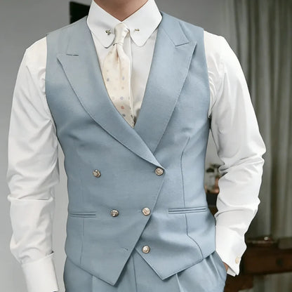 Men Vest White Double Button Solid With Lapel Waistcoat For Wedding Birthday Banquet Party Business Work Daily Men Suit Vest
