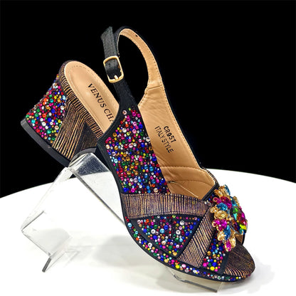 2025 Elegant Women's Peep-Toe Heels & Wine Color Diamond Pumps Set - Chic Italian Footwear & Matching Bags for Parties