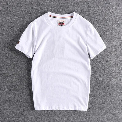 Summer New American Retro Short-sleeved O-neck Solid Color T-shirt Men's Fashion Simple 100% Cotton Washed Casual Sport Tops