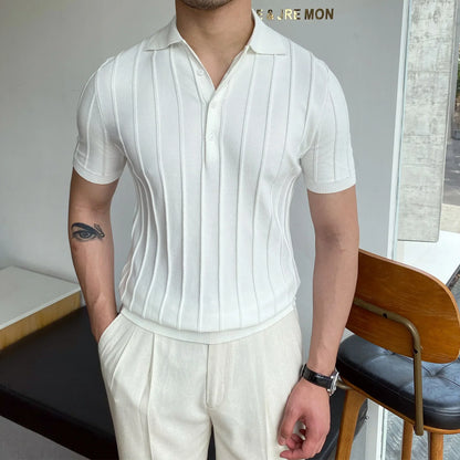 Men's Short-Sleeved Polo Shirt with Lapel Collar, Business Casual Style, Pure Color Sweater, New Fashionable Design, Plus Size