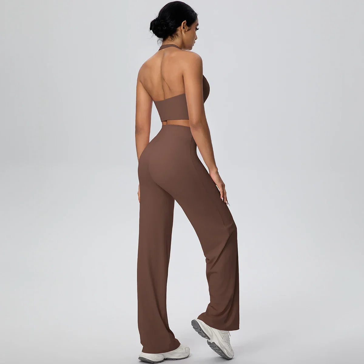 2PCS Woman Backless Hanging Neck Bra and Pants Yoga Set Summer Breathable Gym Sports Running Workout Top Hot Sales Yoga Set