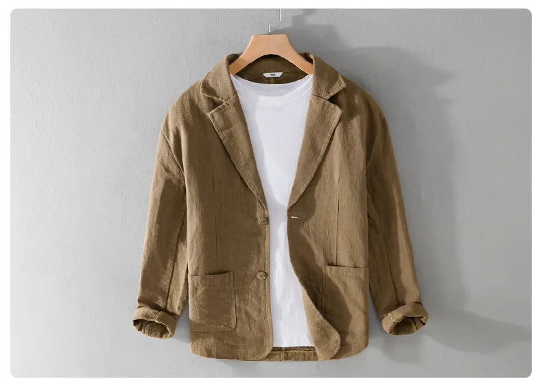 Y803 Spring Autumn Good Quality Linen Blazer For Men Business Casual Solid Color Simple Double Buttons Thin Male Suits Jackets