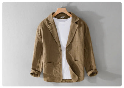 Y803 Spring Autumn Good Quality Linen Blazer For Men Business Casual Solid Color Simple Double Buttons Thin Male Suits Jackets