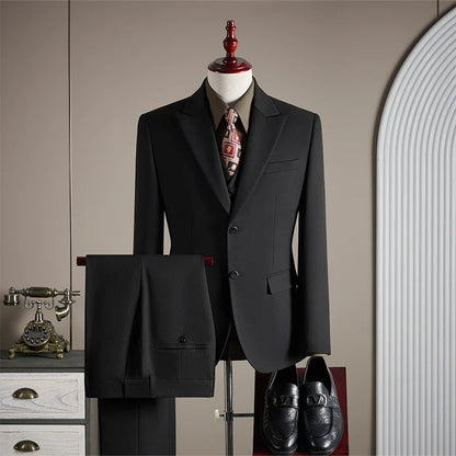 High-End Wool Suit Set for Men, Fashionable and Stylish Business Casual Three-Piece Suit, Tencel Suit, Groom's Wedding Dress