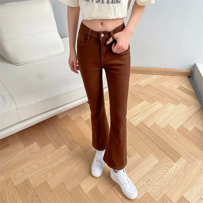 Women Fashion Flare Jeans Winter Streetwear Y2K Straight Pants Ankle Length Denim Jeans Girls Party Casual Retro Blue Trousers