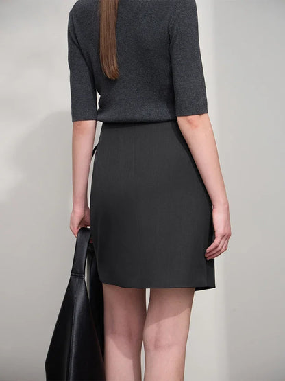 Minimalist Women's Skirt 2025 Spring New Office Lady Versatile Fashion Asymmetric Wrinkle A-line Half-body Skirt 12511092