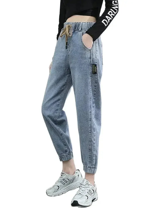 Cargo Jeans Women 2024 Spring and Autumn Korean Version of High Waist Pants Loose Slimming Straight Leg Bundle Haren Pants Tide