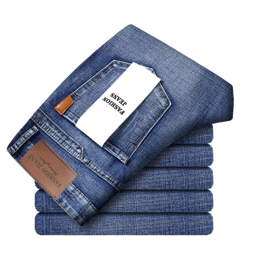 Models Spring Autumn Business Jeans Men Casual Straight Stretch Fashion Classic Work Denim Trousers Brand Clothing