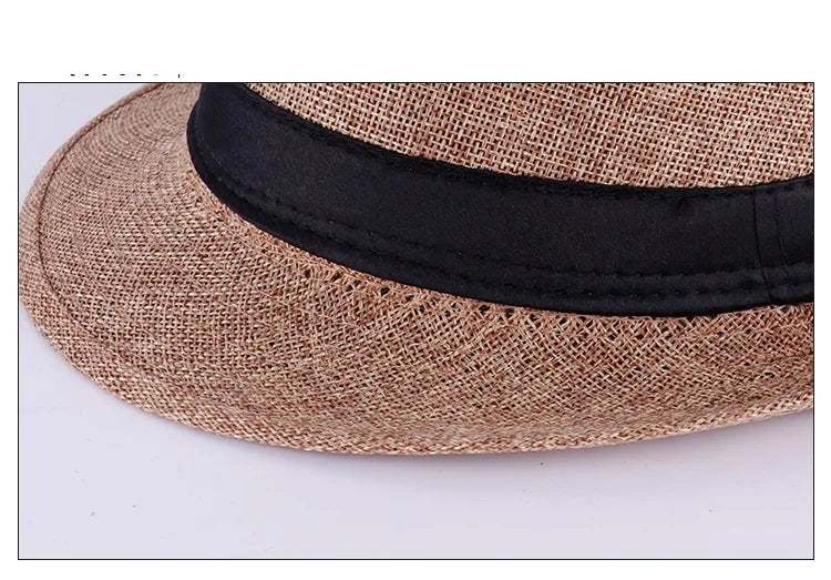 Jazz Hat British Style Linen Solid Color Hat for Men and Women Rolled Brim Couple Style Sun Hat Paper Straw Hat