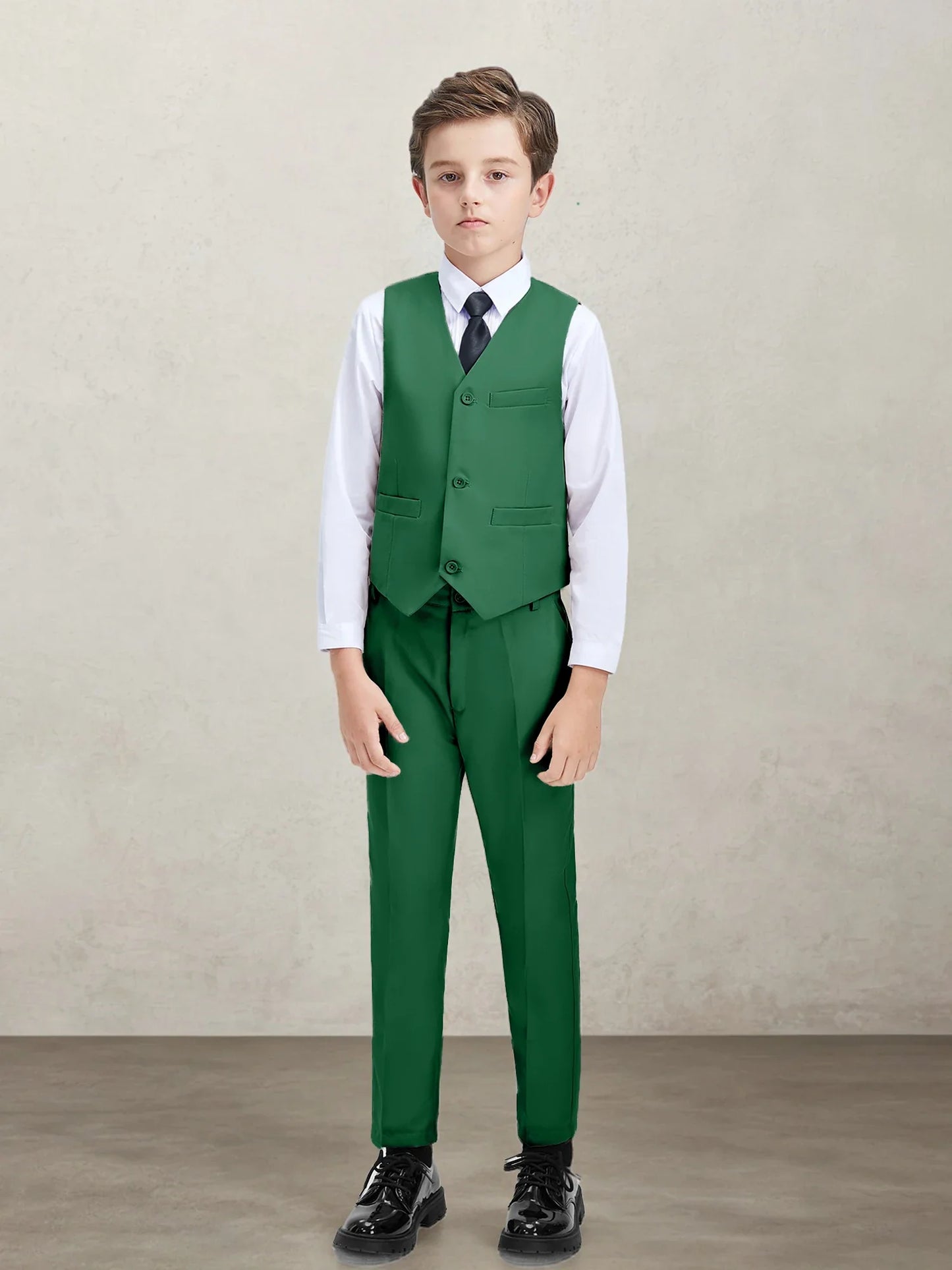 Boys' 2-Piece Suit Set with Vest and Formal Trousers Wedding Formal Attire Children's and Teenage Clothing Suit Sizes 4-16Y