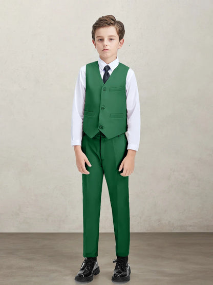 Boys' 2-Piece Suit Set with Vest and Formal Trousers Wedding Formal Attire Children's and Teenage Clothing Suit Sizes 4-16Y