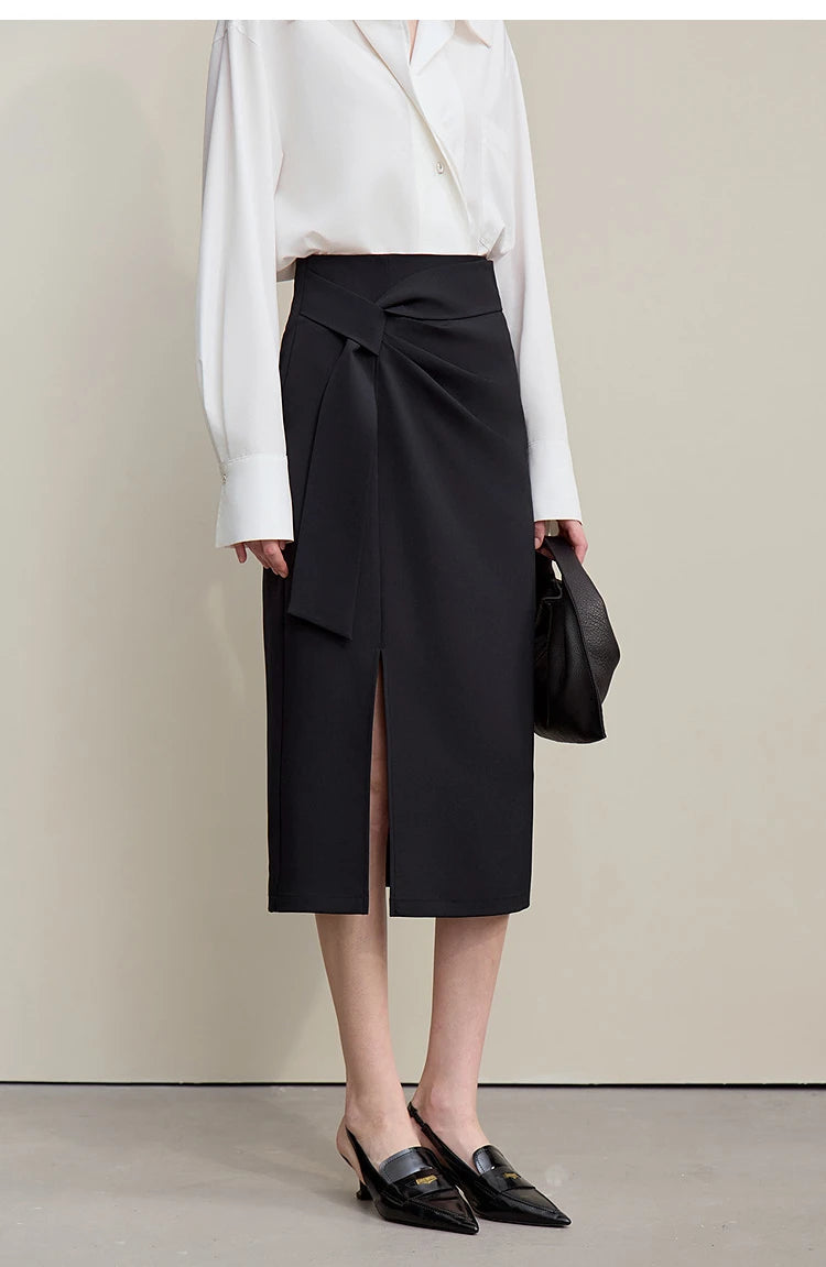Women's Skirt 2026 Spring New H-Line Elegant Anti-wrinkle Split Skirt Solid Mid-length Versatile Woman Clothes 12621005