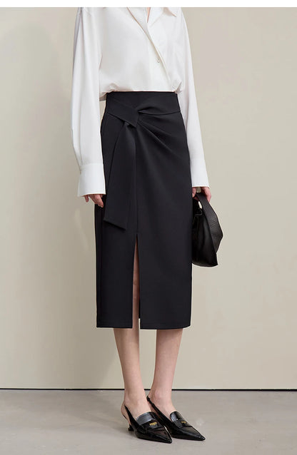 Women's Skirt 2026 Spring New H-Line Elegant Anti-wrinkle Split Skirt Solid Mid-length Versatile Woman Clothes 12621005
