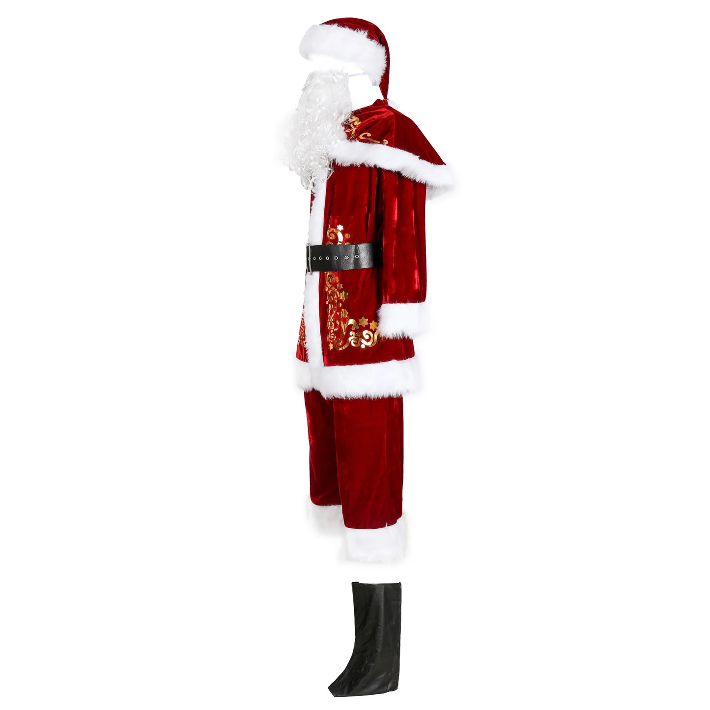 2024 New Man Santa Claus Suit Adult Christmas Cosplay Costume Red Deluxe Velvet Fancy 8pcs Set Xmas Party Family Costume Outfits