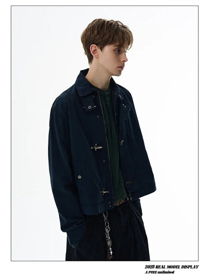 Harajuku Retro Black Gothic High Street Airplane Buckle Jacket for Men and Women Korean Fashion Y2k American Retro Casual Jacket