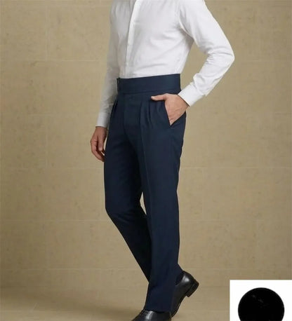 Navy Blue Men’s High Waisted Pleated Dress Pants Gurkha Style Trousers Double Button Waist Formal Pants Wedding Pants for Men