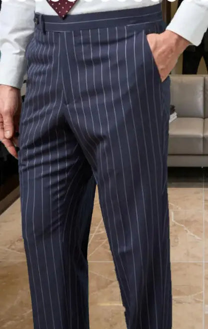 New Men's Suit Pants Haute Couture Grey Striped Slim Fit Business Formal Casual Suit Pant Groom's Dress Pants Office Banquet