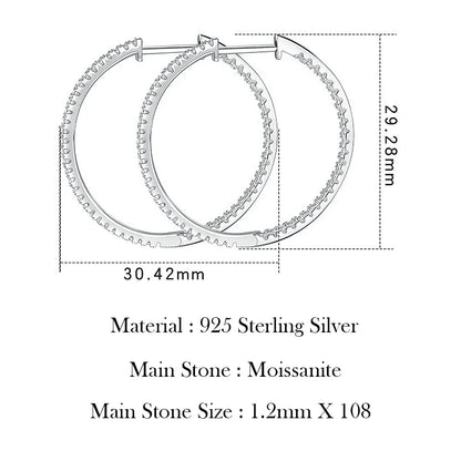 1.2mm Moissanite Hoop Earrings for Women European and American Circle S925 Sterling Silver Sparkling Diamond Earring Jewelry