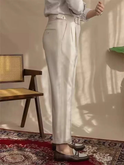 New Men's Straight Fit Suit Pants Formal High Quality Retro Fashion Pants Casual Solid Color Black Navy Blue Beige Trousers
