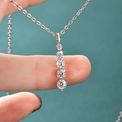 Brilliant 5-Stone Moissanite Necklace 14K Gold Filled Long Drop Pendant Necklace for Women Female Jewelry Accessories