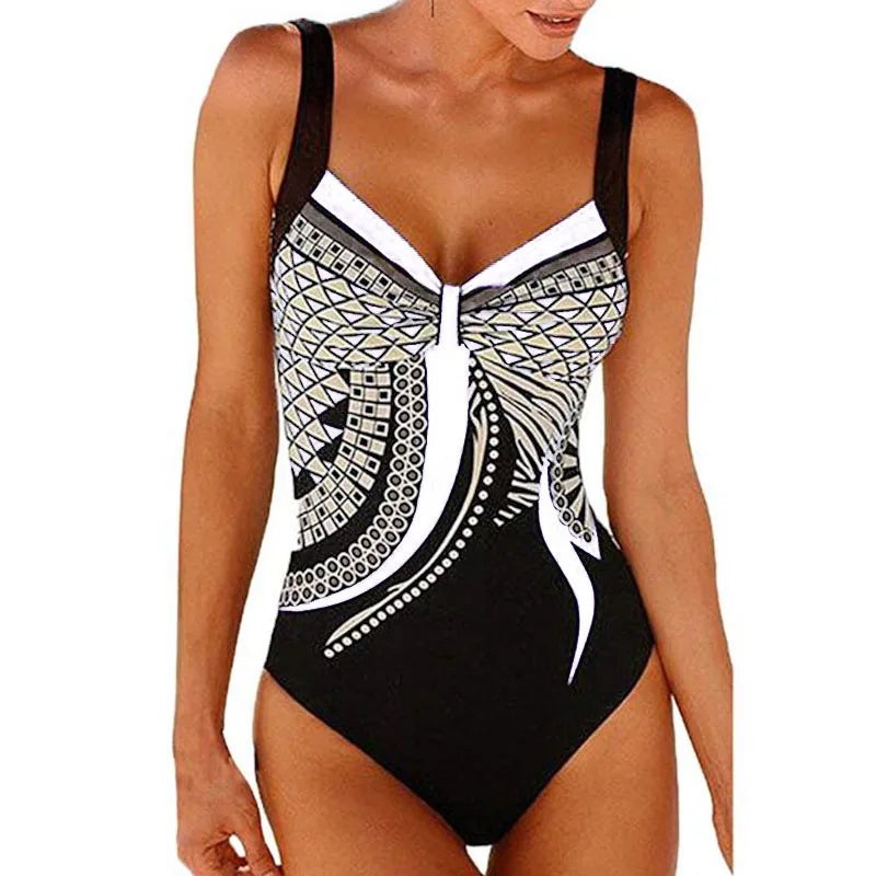 2024 Vintage One Piece Swimsuit Women Swimwear Tummy Control Monokini Sexy Bodysuit Print BathingSuit Female Beachwear Plus Size