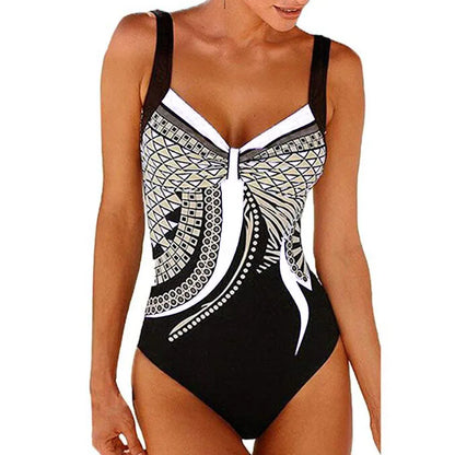 2024 Vintage One Piece Swimsuit Women Swimwear Tummy Control Monokini Sexy Bodysuit Print BathingSuit Female Beachwear Plus Size