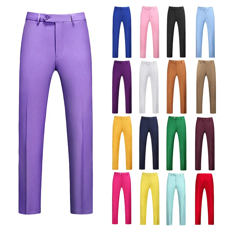 19 Color High Quality Men's Solid Color Slim Fit Suit Pants 2025 Fashion Formal Business Social Groom Wedding High End Trousers