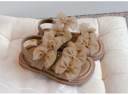 Sweet Princess Shoes Girl Tulle Lace Butterfly-knot Chic Summer Wedding Party Shoes Sandals for Child Girls Holiday Shoes I11155