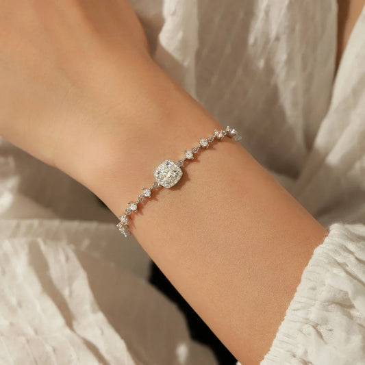 Bracelet de luxe en moissanite de 0,8 carat couleur D en argent sterling 925 avec halo pour femme, bijou de déclaration pour mariage