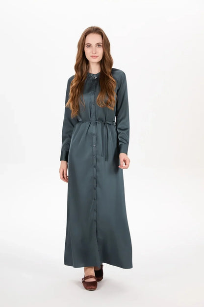 AS AW25 satin dress elegance lady ruffled neck woman clothes with Removable belt
