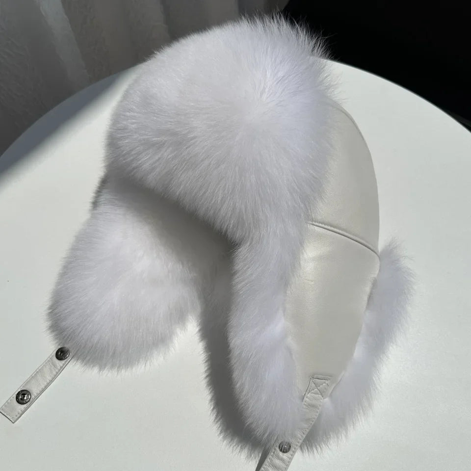 100% genuine fox fur ear-protecting hat Men real raccoon fur bomber hat Women winter warm fur real sheep leather snow hat