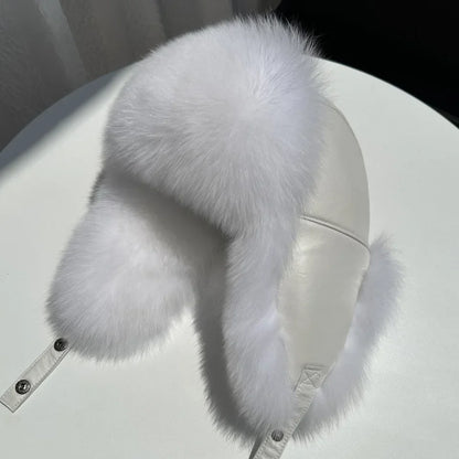 100% genuine fox fur ear-protecting hat Men real raccoon fur bomber hat Women winter warm fur real sheep leather snow hat
