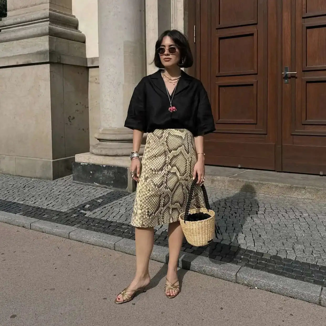 Snakeskin Printed Fashion Skirt Women's High Waist Slim Contrast Patchwork Commute Streetwear Female Vintage Y2k Skirt DDX8