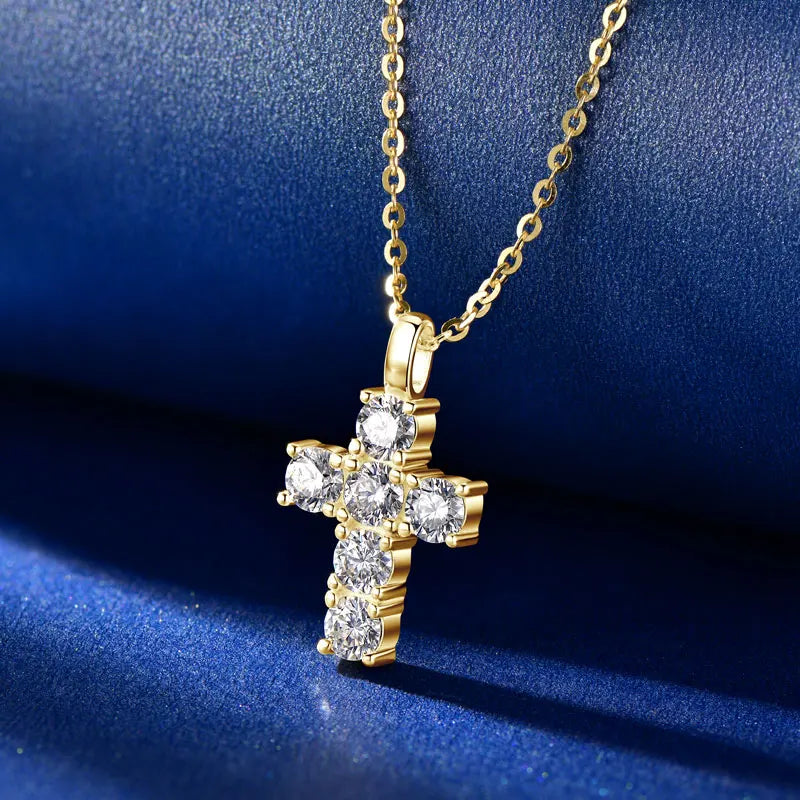 GRA Certified 3.5MM Moissanite Cross Pendant Necklaces for Women S925 Sterling Silver Clavicle Chains Fine Jewelry Gift