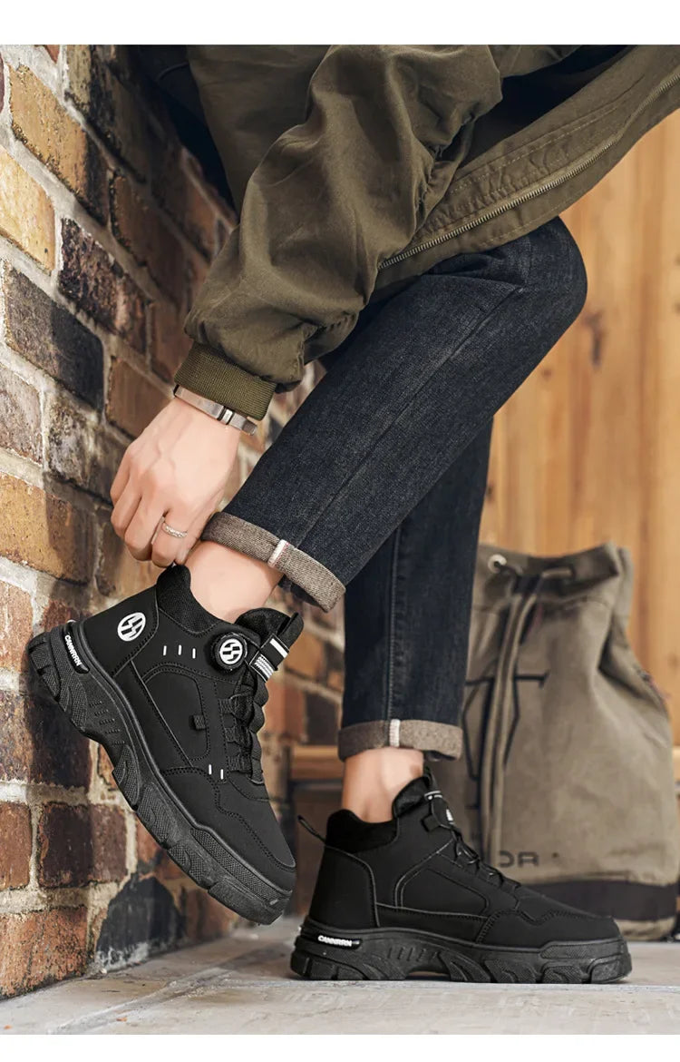 Autumn Men's Sneakers New Breathable Workwear Shoes Trendy Thick Soled Shoes Anti Slip White Casual Skateboard Shoes Ankle Boots